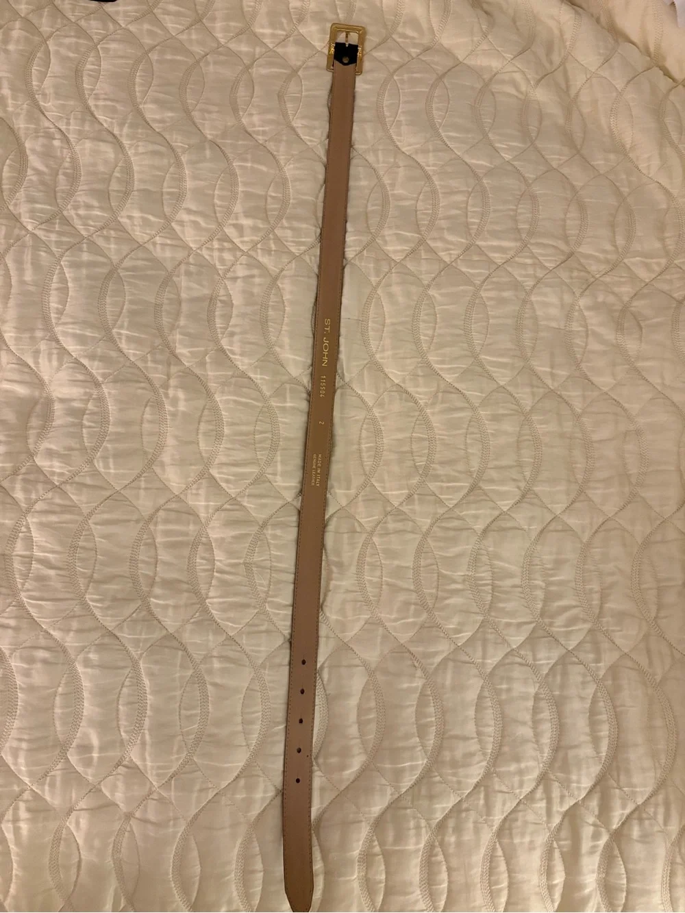St. John Black Leather Belt with Gold Buckle